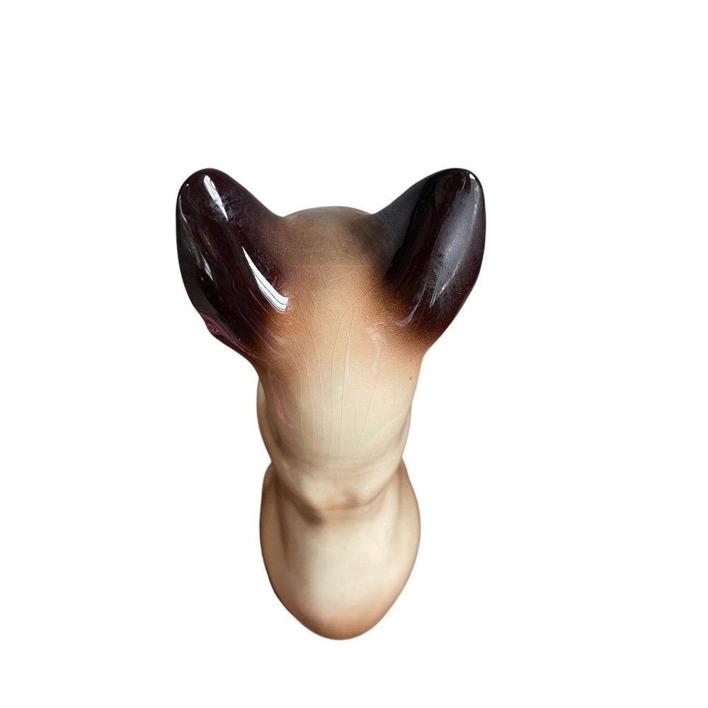 Vintage Ceramic Siamese Cat Figurine Brown Tan Glazed Sitting Tail 11" - Picture 6 of 10